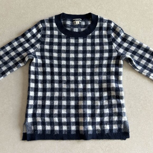 J. Crew Navy Cashmere Gingham Sweater ASO Wednesday Addams - Picture 6 of 13